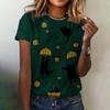 Women's T-shirt Cat Print Short Sleeve Summer Casual Wear Loose Top Fashion Round Neck Short Sleeve Women's Elegant T-shirt