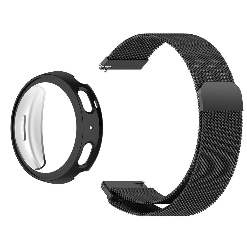 Magnetic Milanese Loop Strap & TPU Full Cover Soft Case For Amazfit Active/2 Max Stainless Steel Mesh Watch Band Set