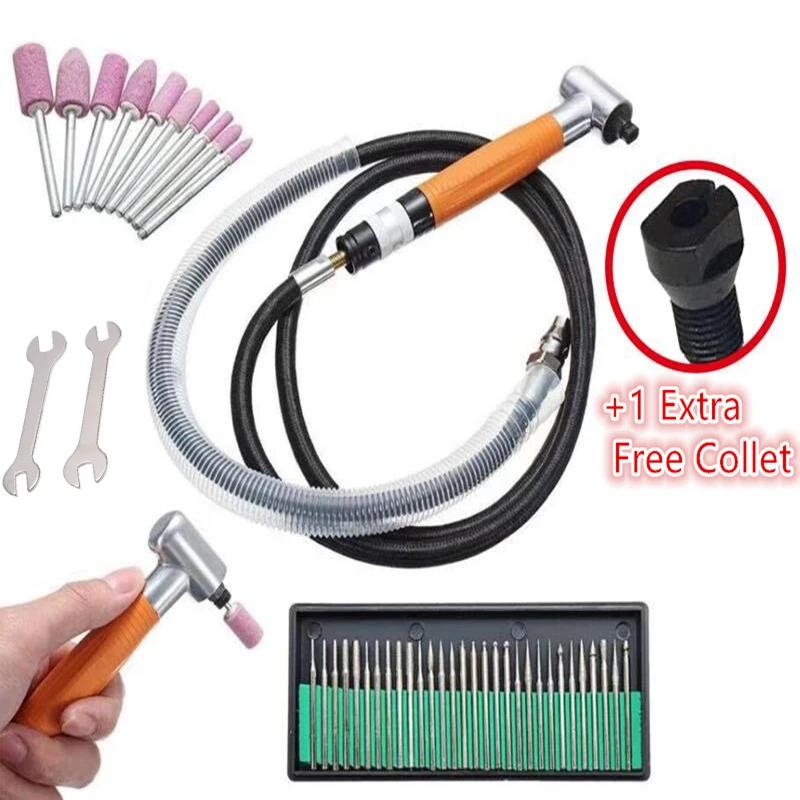 3mm 90 Degree Air Grinder Pneumatic Tool Micro Grinder Grinding Polishing Tool Set Metal Cutting Abrasive Tools Mayitr