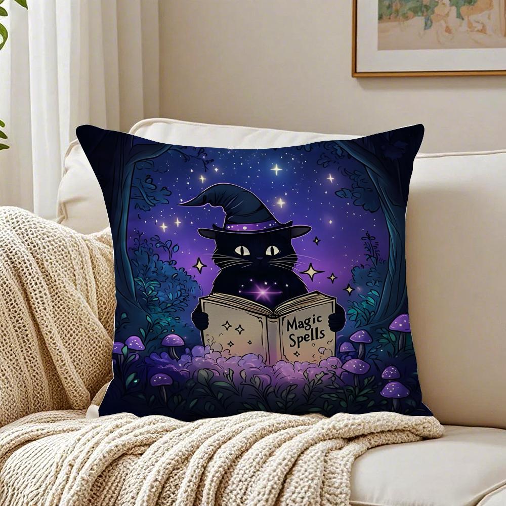 Halloween Cute Purple Cat Cushion Cover Linen Pillowcase Soft for Sofa Bed Home Room Decor