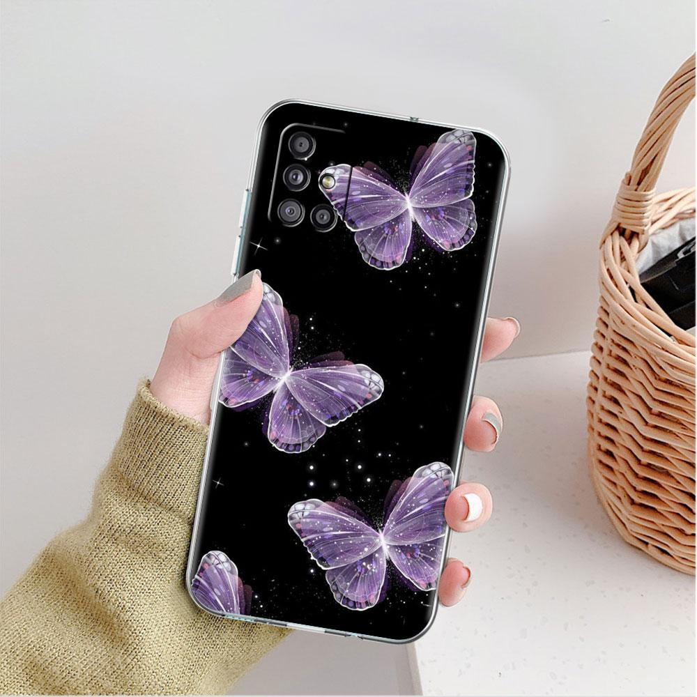 Прозрачный чехол для Samsung Galaxy A52 A12 A51 A32 A21s A71 A32 A22 50 A70 A31 A72 5G чехол для телефона Красивая розовая бабочка