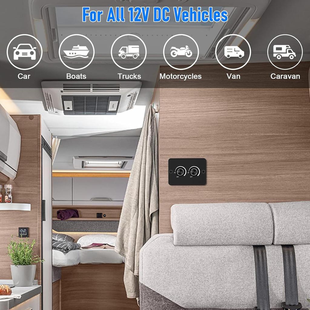 Compact Rotary Dimmer Switch Dual Knob LED Dimmer 60W Capacity Energy Efficient Car Van Installation For LED Lights