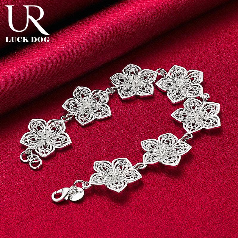 925 Sterling Silver Seven Flower Bracelet Fashion Jewelry