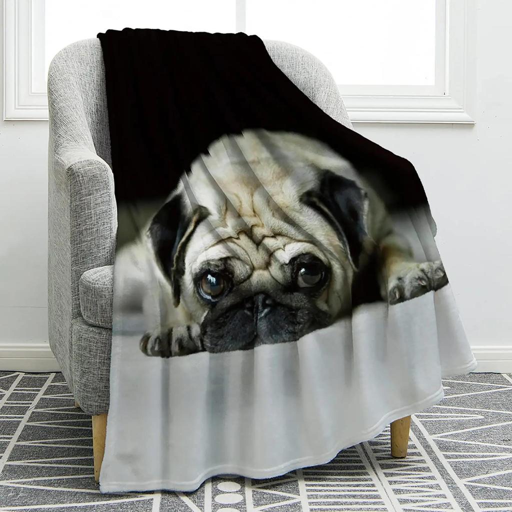 Pug Dog Blanket Lovey Animal Soft Warm Fall Chair Flannel Throw Blankets Cartoon Pet Puppy Print Bed Sofa Blanket King Queen