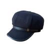 Niche light luxury leather strip metal buckle octagonal hat autumn and winter thickened woolen newsboy hat daily wear with brim beret