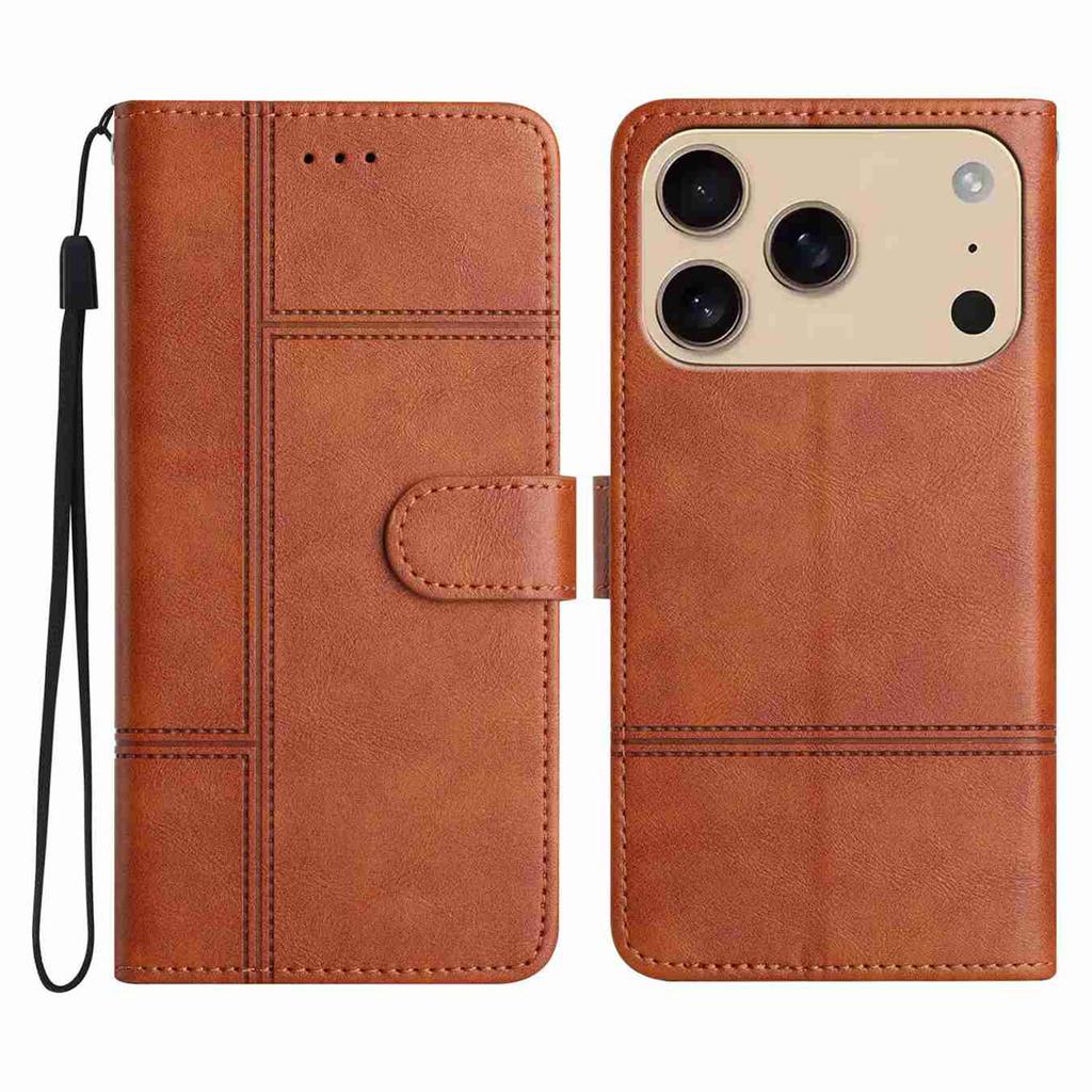 For iPhone 17 Pro Max Wallet Case Line Imprinted Cowhide Texture PU Leather Phone Cover