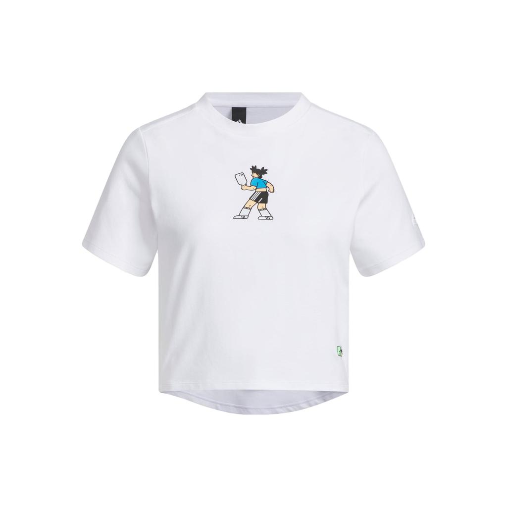 Adidas X Seebin SS23 Логотип Вышитый Буквенный Принт Укороченная Футболка Женские Топы Белый HY2816