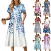 Women's Casual Cute Pattern Print Round Neck Midi Dress Basic Classic Outdoor Everyday Short Sleeve Loose Dress