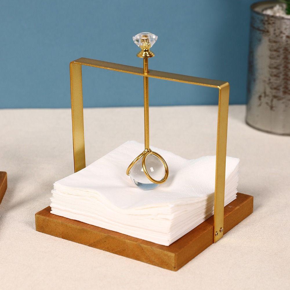 Wooden Metal Napkin Holder Light Luxury Tissue Storage Box Tabletop Tissue Rack  Restaurant