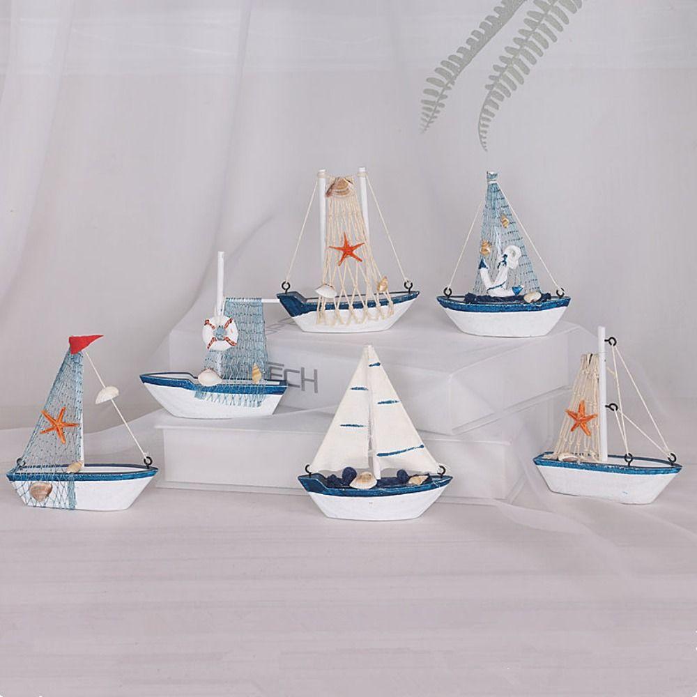 Wooden Crafts DIY Micro Landscape Sailing Miniature Figurines Sailboat Ornaments Sailing Model