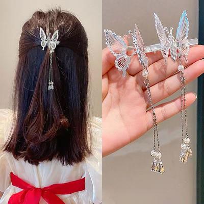 Подвижная заколка-бабочка Hanfu, заколка для волос с бахромой, древний стиль, головной убор, Интернет-знаменитость, заколка сбоку для девушки, верхняя заколка, заколка для челки