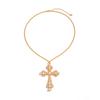 Ingemark Punk Vintage Inlaid Rhinestone Jeus Cross Pendant Choker Necklace Set Men Hip Hop Imitation Pearl Chain Grunge Jewelry