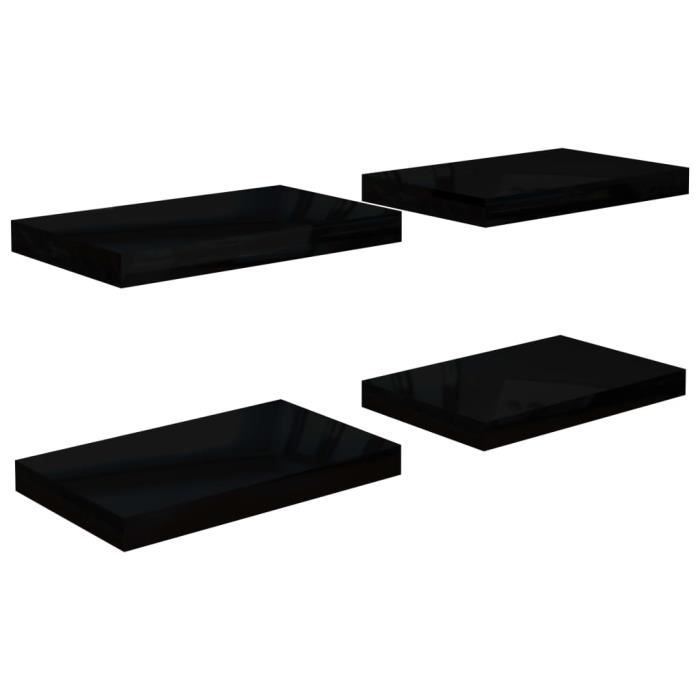 VidaXL Étagère murale flottante 4 pcs Noir brillant 40x23x3,8 cm MDF
