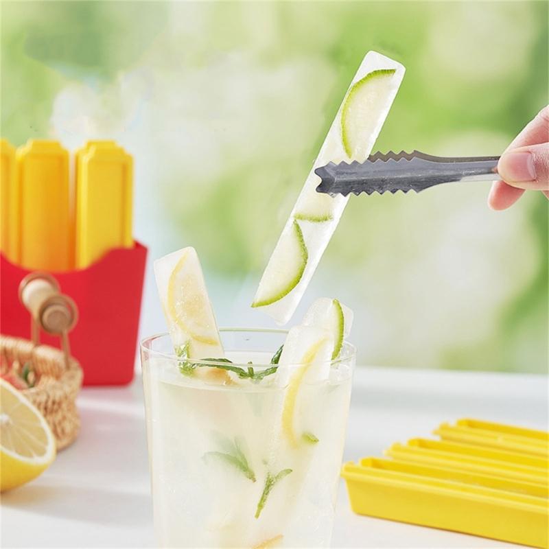 Пластиковый лоток для кубиков льда в форме картофеля фри для холодных напитков, бытовая прямоугольная форма для изготовления льда с крышкой, кухонный инструмент