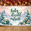 Cold Outside Banner Gift Box Winter Backdrop Christmas Backdrop Green Lettering Xmas Banner For Holiday Celebration Christmas