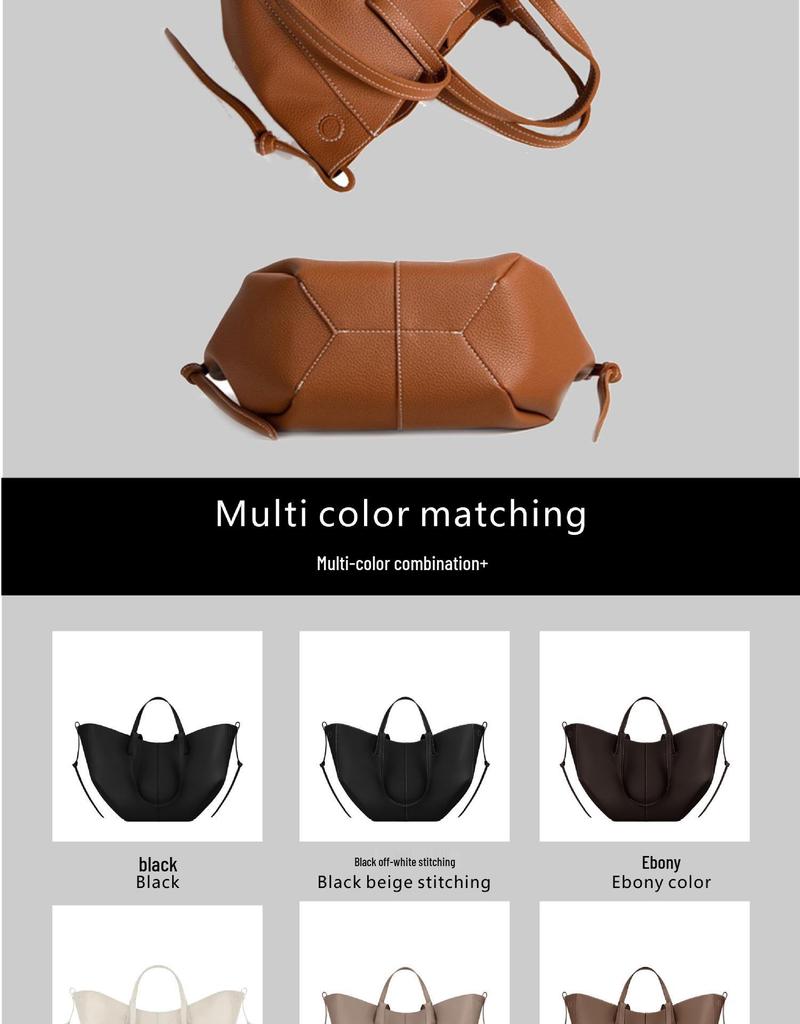 Genuine Leather Crossbody Tote Bag - Niche Design Commuter Bucket Bag, Large Capacity for Women