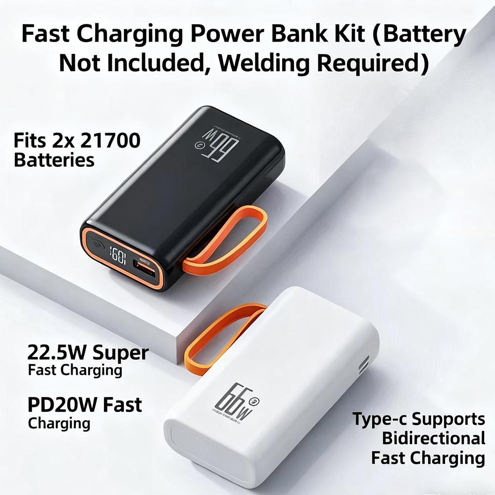 Портативный корпус для Power Bank DIY Коробки для хранения аккумуляторов Двойной USB Type-C Корпус Power Bank DIY Корпус для аккумулятора 4 слота 21700 Без аккумулятора