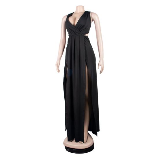 Женское вечернее платье для вечеринки с глубоким V-образным вырезом, без рукавов, с разрезом по подолу, высокое