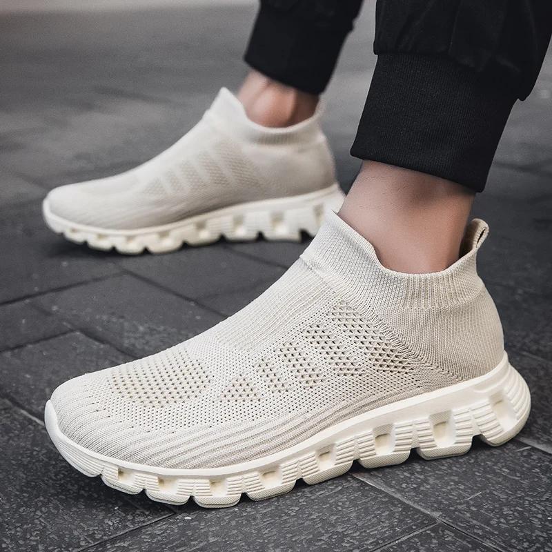 New Men's Spring Casual Sneaker Breathable Ultralight Slip On Shoes Mesh Sock Mouth Jogging Athletic Damping Women Sneakers