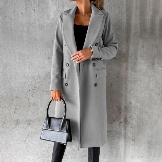 Women's Midi Long Wool Coat Double Breasted Trench Coat Classic Notch Lapel Peacoat Fall Winter Overcoat
