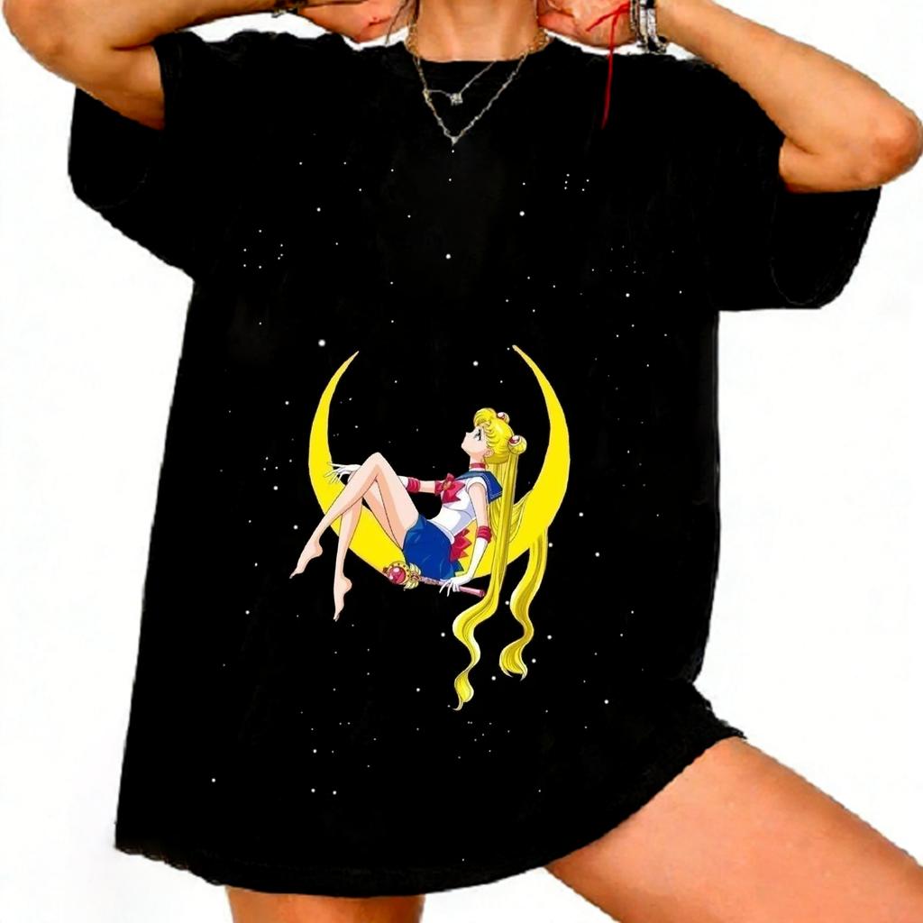 Sailor Moon Ретро 90-х Аниме Графическая Футболка Летняя Хлопковая Унисекс Женская Футболка Уличная Одежда Повседневный Тренд Короткий Рукав Пара Хип-Хоп Топ