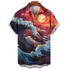 2025 Новые рубашки для мужчин с коротким рукавом, одежда в японском стиле с рисунком укиё-э, свободные летние рубашки в уличном стиле для мужчин