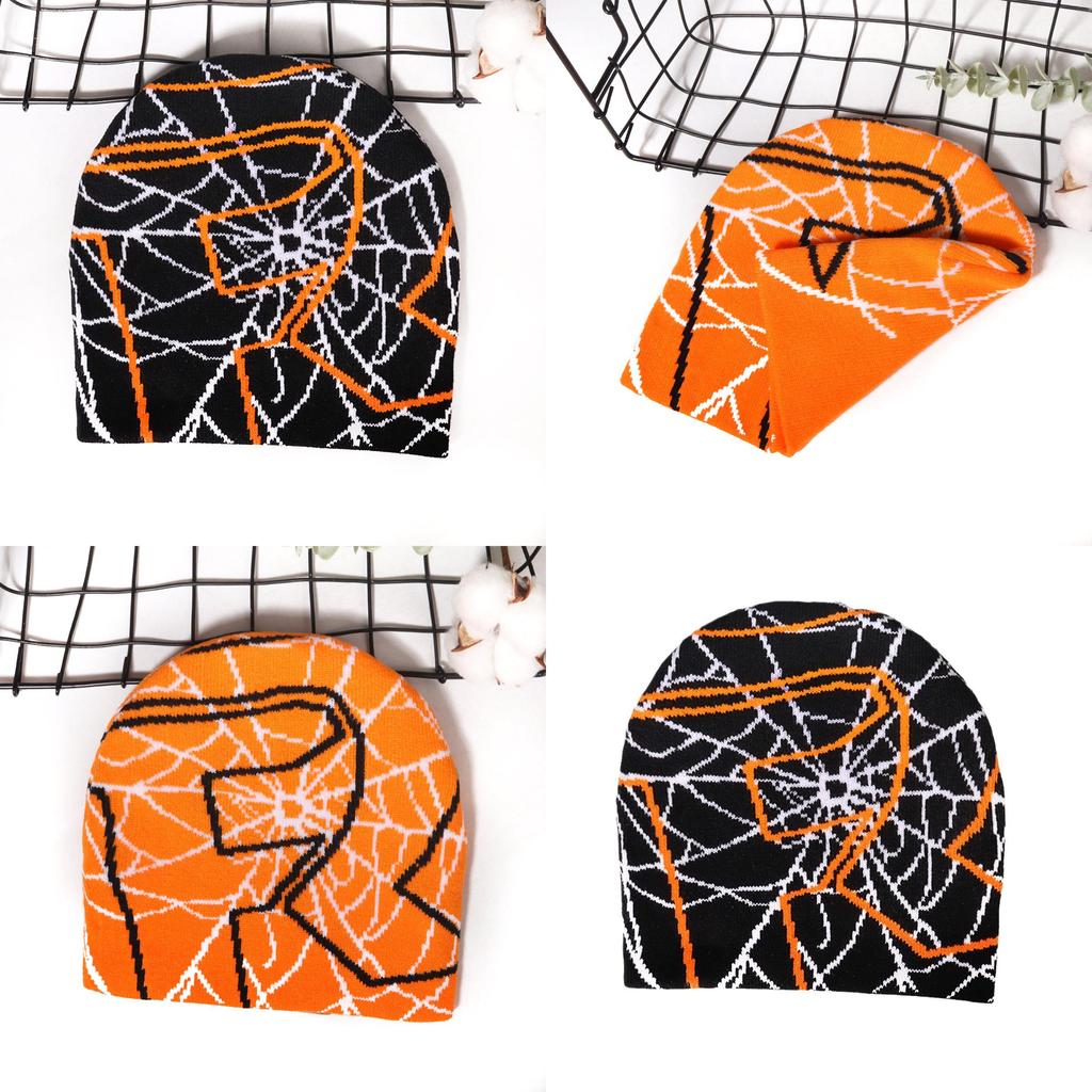 Hiphop Inspired Knit Hat With Spider Web Design For Casual Wear