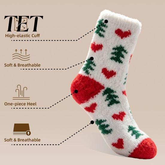 Cold Weather Socks 1 Pair Coral Fleece Christmas Fuzzy Socks, Warm Fluffy Plush Indoor Slipper Unisex Thick Sleeping for Fall Winter Cozy