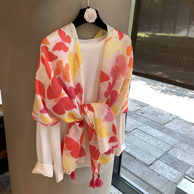 Ethnic Style Cotton And Linen Feel Scarf Women'S Versatile Literary Shawl Travel Sunscreen Silk Scarf Outer Cape Shawl