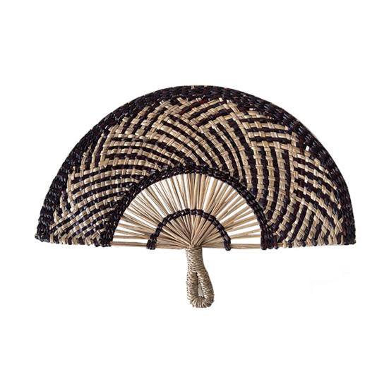 Handmade Straw Weaving Fan Natural Sea Grass Raffia Hand Fan Semicircular Woven Palm Leaf Handheld Fan Summer Cooling Fan Wedding Party Decoration