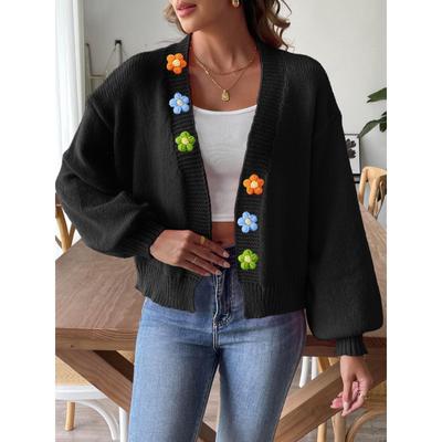 Женский короткий свитер без пуговиц, связанный крючком в стиле пэчворк с цветочным узором, осень/зима
