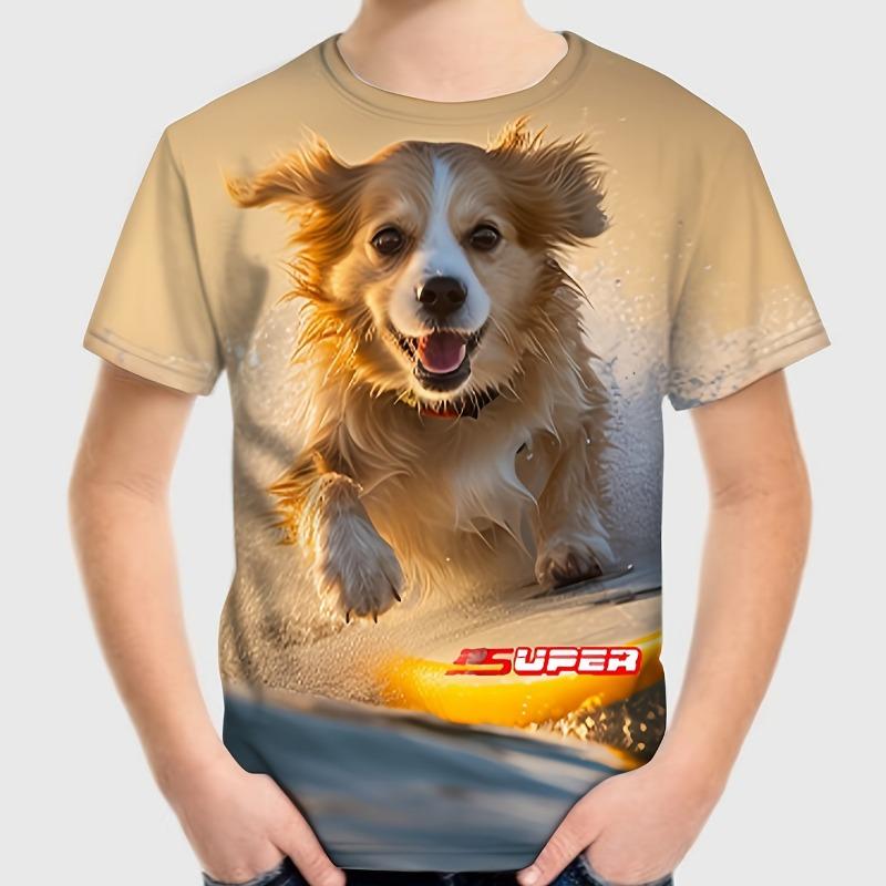 Детская одежда Футболка для мальчиков с коротким рукавом и принтом 3D-собаки Детская летняя одежда Креативная стильная уличная одежда с круглым вырезом Одежда для девочек