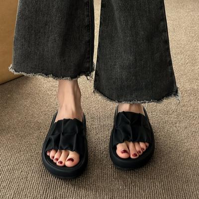 Модные женские уличные тапочки 2024 года, летняя новая мода на толстой подошве, универсальная пляжная простая и удобная нескользящая женская обувь