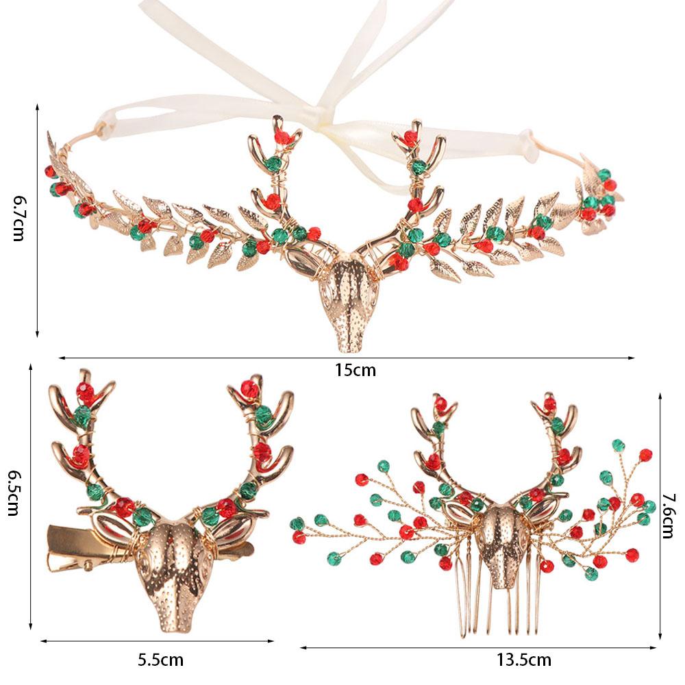 Hair Comb Hairpin Set Crystal Antlers Hairband Vintage Christmas Headband  Merry Christmas