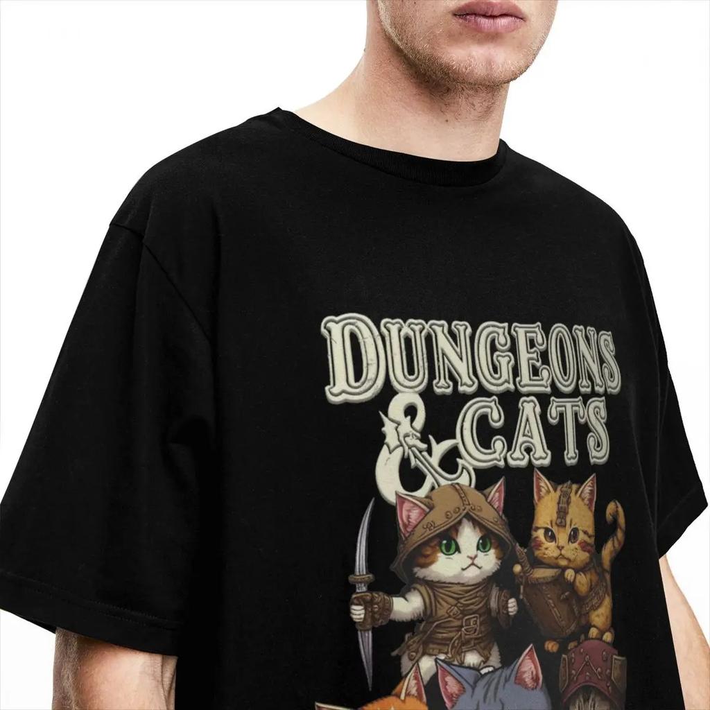 Мужская женская футболка Dungeon Dragon Cats, одежда Kawaii Cat, футболка из чистого хлопка, забавная футболка на все сезоны
