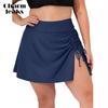 Women's Plus Size Swim Skirt Drawstring Swim Dress Built-in Brief Bottom