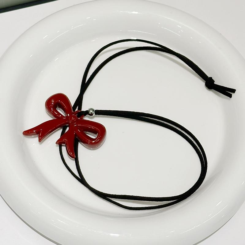 Simple Versatile Red Heart Bowknot Necklace For Women Girls Big Heart Pendant Necklaces Jewelry Accessories Gifts