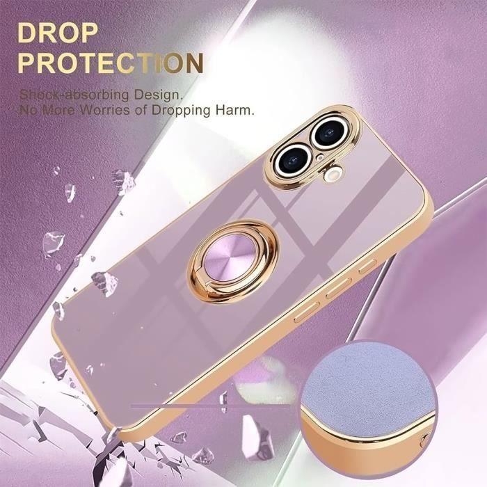 Protective Case - BOOLING - for iPhone 16 - Shockproof Silicone - Purple - Support Ring