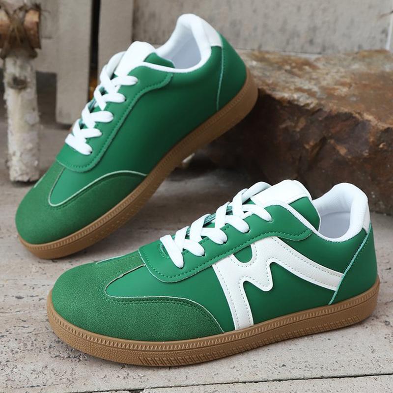 Модные весенне-осенние зеленые кроссовки на шнуровке, женские, модные, из искусственной замши, с круглым носком, спортивная обувь, женские, шитые, полосатые, обувь на плоской подошве, женские