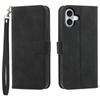 DIERFENG DF-03 For iPhone 17 Case Lines Imprint Wallet Leather Phone Cover with Wrist Strap