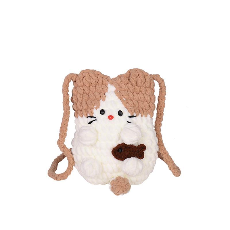 Молодежная шерстяная вязаная сумка через плечо с дышащей тканью и игривым животным узором