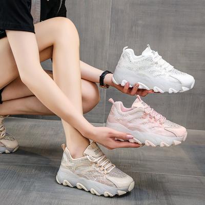 Лето Женские кроссовки Сетка Стразы Обувь Дышащая Повседневная Обувь на платформе Женская Вулканизированная обувь Спорт Обувь на танкетке