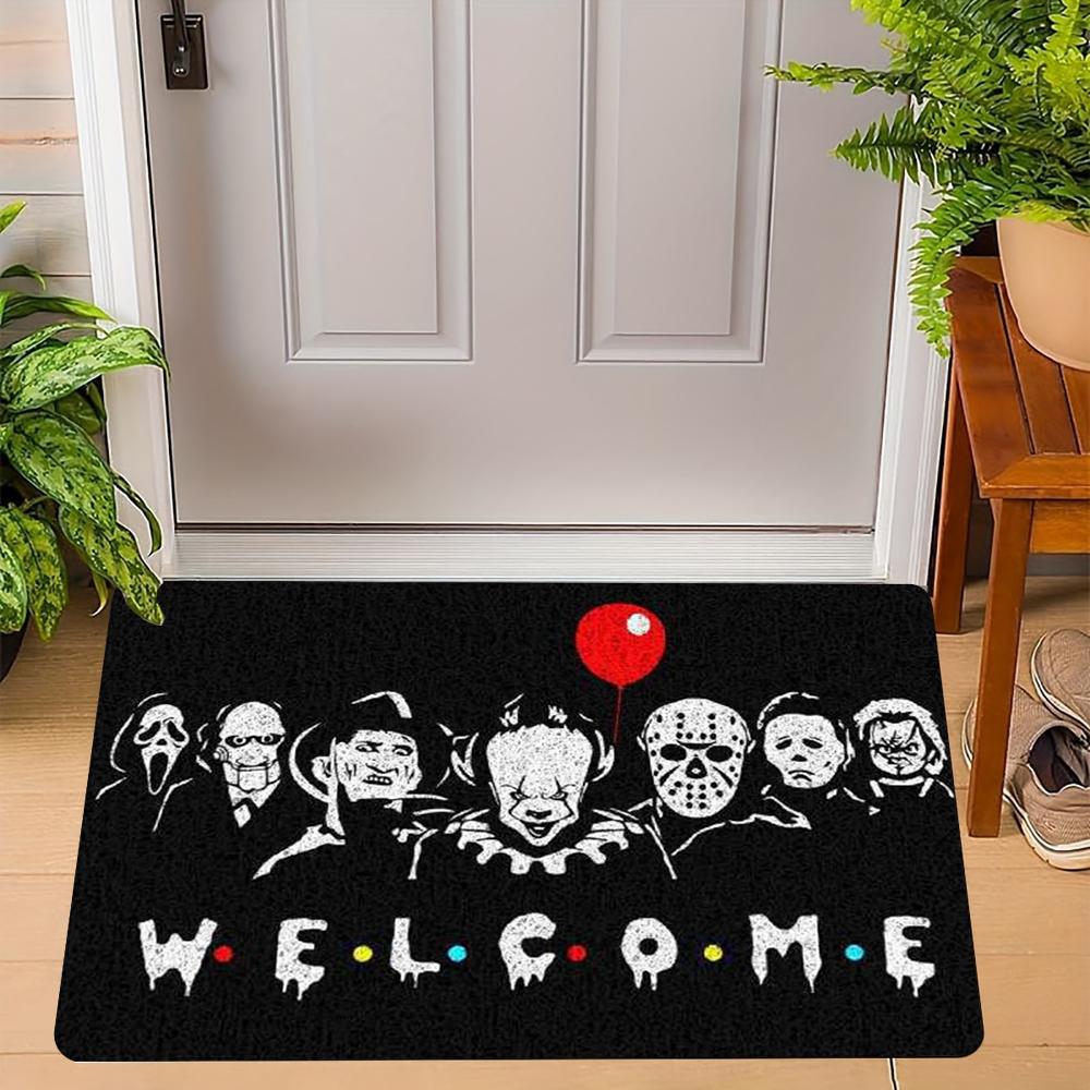 Fun Halloween Cartoon Non-Slip Indoor Carpet Rug Door Mat - Pumpkin Ghost Witch Cat Festive Home Decoration Welcome Mat