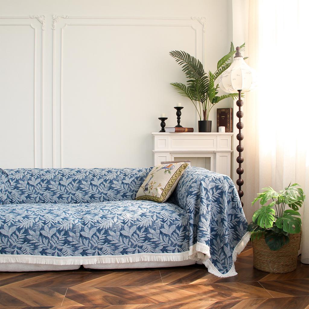 Lake Blue Jacquard Floral Sofa Cover Towel Anti-Cat Scratch Retro Festival Multifunctional Sofa Blankets Universal Sofa Cover