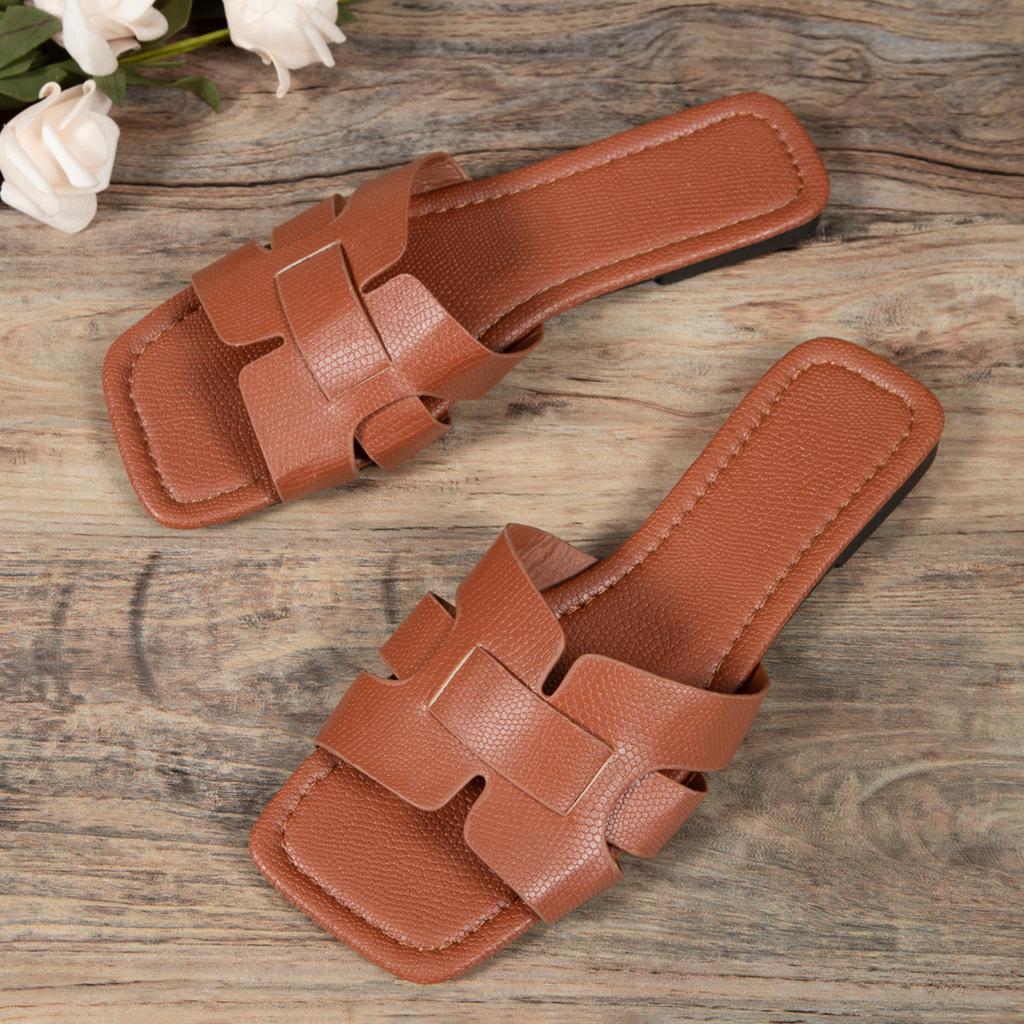 Коричневые кожаные женские тапочки с открытым каблуком на плоской подошве, повседневная пляжная обувь для пар, удобные сандалии для женщин