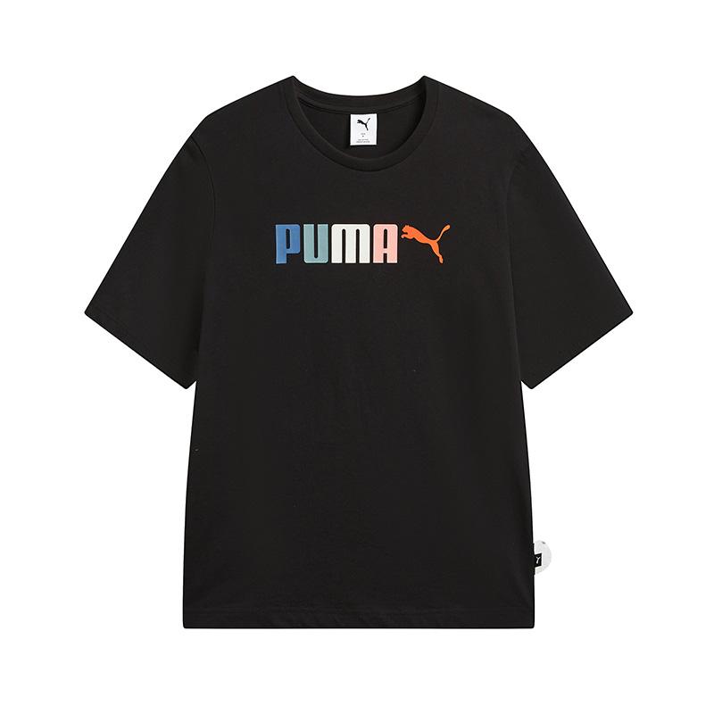 Puma Вязаный пуловер с круглым вырезом Простая удобная футболка с коротким рукавом Унисекс Топы 692487-01