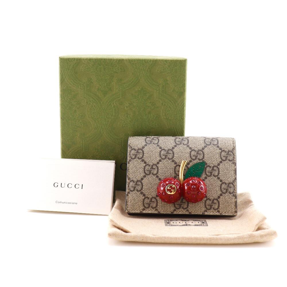 GUCCI Cherry Bi-Fold Wallet 476050 Compact wallet Brown GG Supreme Canvas Women Used