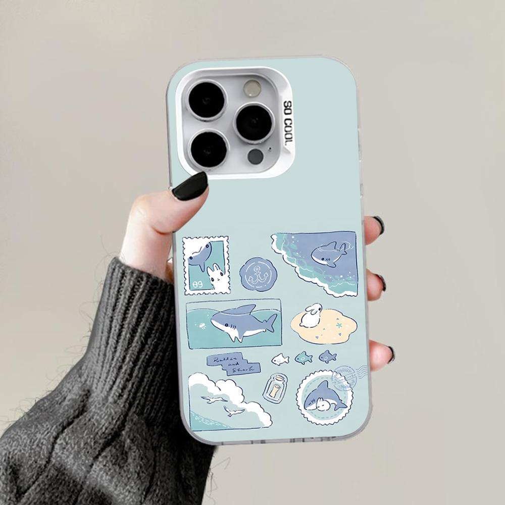 Cute Cartoon Blue Shark Phone Case For iPhone 16,15,14,13,12,11,Pro,Max,Plus,Mini,XS,SE Anti Fall Gray White Matte Hard Bumper