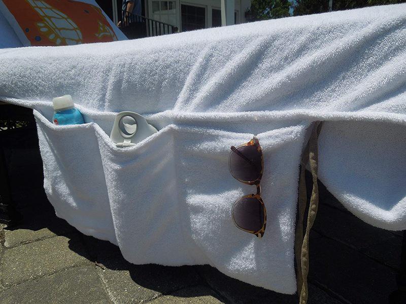 Белое хлопковое пляжное полотенце для шезлонга - 320 г/м²