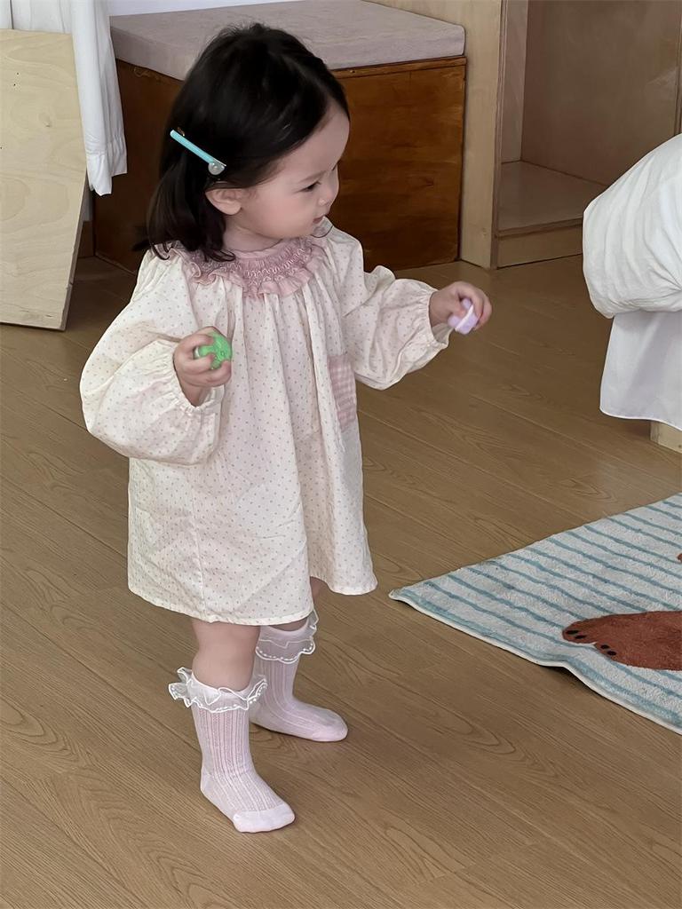 Осеннее платье для девочек в горошек с кружевным воротником - Корейский стиль, тренд принцессы